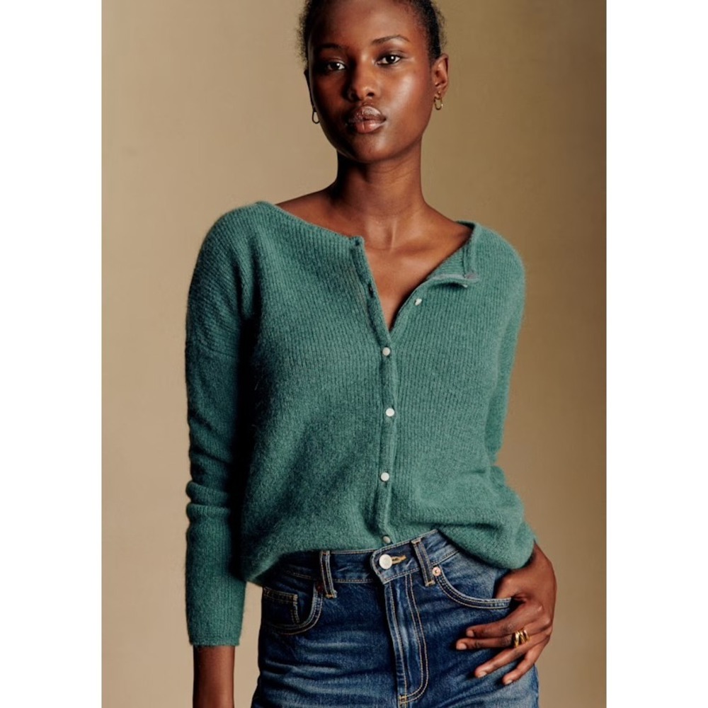 Sezane Gaspard Cardigan Mohair Alpaca Knit Sweater Green French Womens Medium